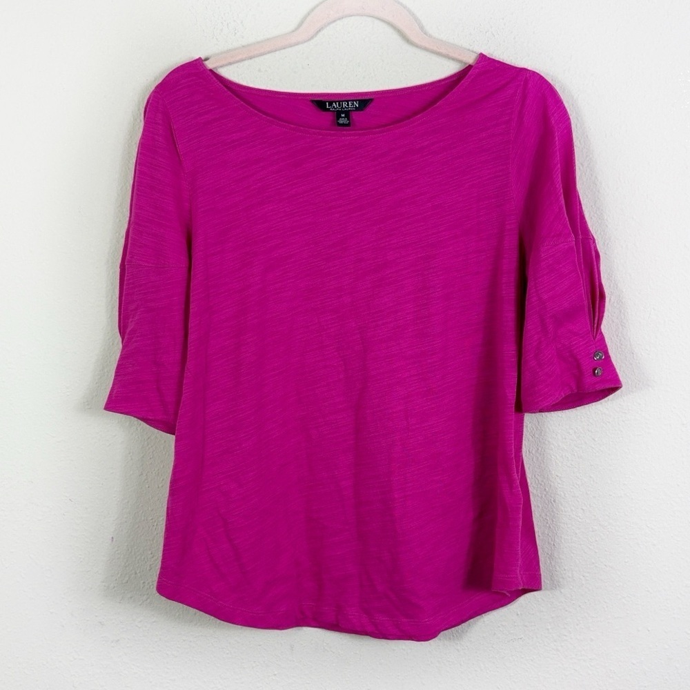 Lauren Ralph Lauren Black Label Boatneck Fuchsia‎ Top 3/4 sleeves size M